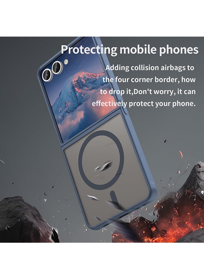 Wffo Compatible with Samsung Galaxy Z Flip 7 Case [Compatible with MagSafe] - Translucent Frosted Phone Case - PC Durable Phone Protector - Magnetic Phone Case - TPU Shockproof Protective Case - Blue - Image 2
